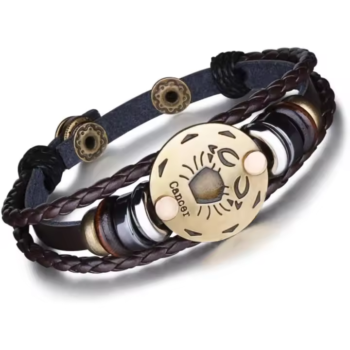 Pulsera Trenzada Piel Aleación Multi Layer Negro Pulsera 12 Constelaciones - 1