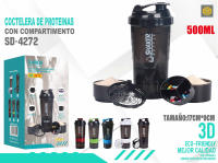 Botella de agua para entrenamiento SANDA con compartimentos para proteínas y pastillero.Capacidad de la botella 500ML - details 2