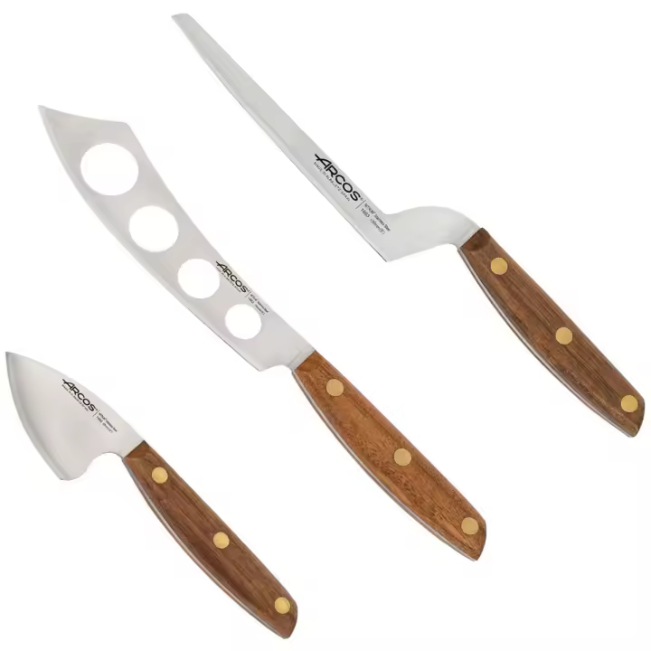 ARCOS Nórdika - Set 3 Cuchillos de Queso (60, 125 & 135 mm) - Hoja de Acero Inoxidable Nitrum® - Mango de Madera de Ovengkol - 1
