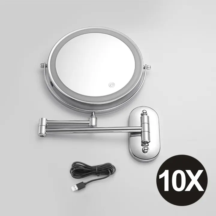 Espejo De Maquillaje Montado En La Pared 8 Pulgadas Negro Con Luz LED De 3X-10X Magnificación Doble Cara Para Baño Y Cosméticos - 1