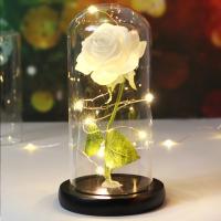 Rosa Bella y Bestia Rosa Eterna, Regalo Mujer Flores Artificiales con Luces LED, Flor Artificial de Lámina de Oro con Hojas Caídas, Regalos Originales para Mama Novia Cumpleaños Aniversario，san valentin - details 5