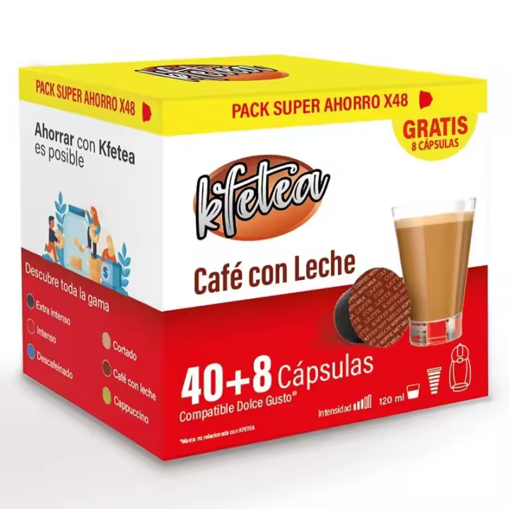Café con Leche Dolce Gusto compatible marca Kfetea 48 cápsulas, Formato Super Ahorro 8436583660362 - 1