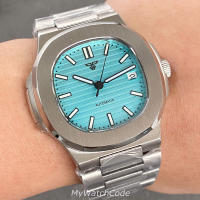 Reloj Automático Tandorio Design Para Hombres Con Dial Texturizado Azul Gris 40mm Movimiento NH35 Impermeable 10BAR Correa De Acero Inoxidable 316L - details 8