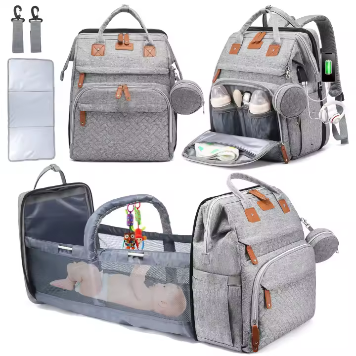 Mov-Bolsa de almacenamiento de Doble Capa para Mamá con cambiadores, juguetes, mochila de viaje para pantalones Bolso de Piel sintética para Madre de Bebe, 15,5x12,5x7,5 pulgadas, cochecito de Bebe (Negro) - 1