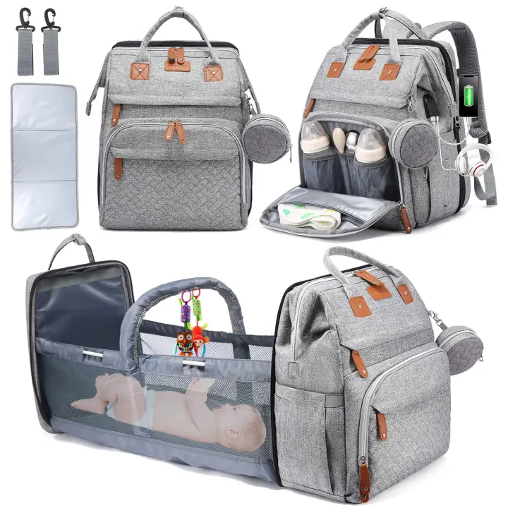 Mov-Bolsa de almacenamiento de Doble Capa para Mamá con cambiadores, juguetes, mochila de viaje para pantalones Bolso de Piel sintética para Madre de Bebe, 15,5x12,5x7,5 pulgadas, cochecito de Bebe (Negro) - 1