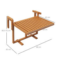 Outsunny Mesa Colgante de Balcón Mesa para Balcón Plegable de Madera con Altura Ajustable en 4 Niveles Carga 20 kg para Terraza 68x65x40,5-55 cm Madera Natural - details 2
