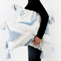 Funda De Cojín Rectangular Azul Con Patrón Geométrico Y Lazos Para Decoración Del Sofá Y La Habitación 100% Poliéster Lavable - details 1