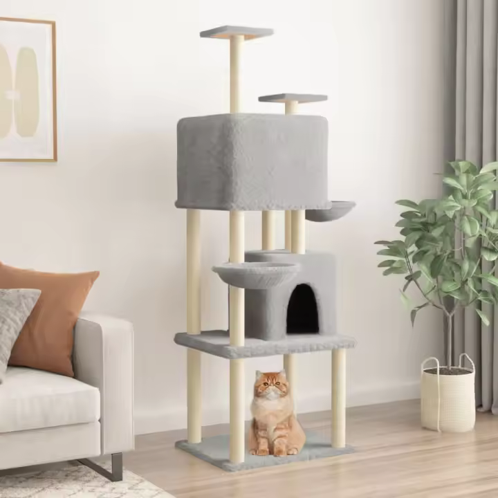 vidaXL Rascador para Gatos con Postes de Sisal Árbol Torre de Escalada Color Crema,  Gris claro,  Gris oscuro y mas - 1