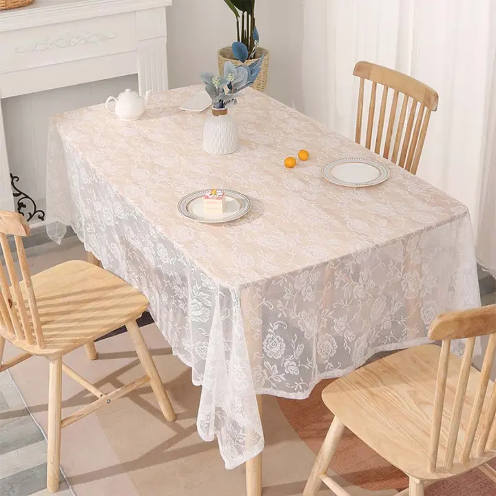 Mantel de encaje rosa, mantel decorativo moderno y sencillo, 140*140cm - 1