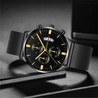 Reloj De Pulsera De Cuarzo Para Hombre Estilo De Negocios Y Casual Material De Acero Inoxidable Azul Con Correa De Malla Reloj Analogico Con Calendario - details 6