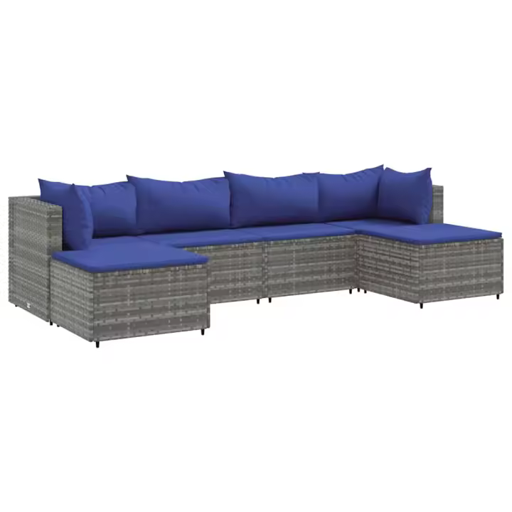 vidaXL Set de muebles de jardín 6 pzas y cojines ratán sintético gris - 1