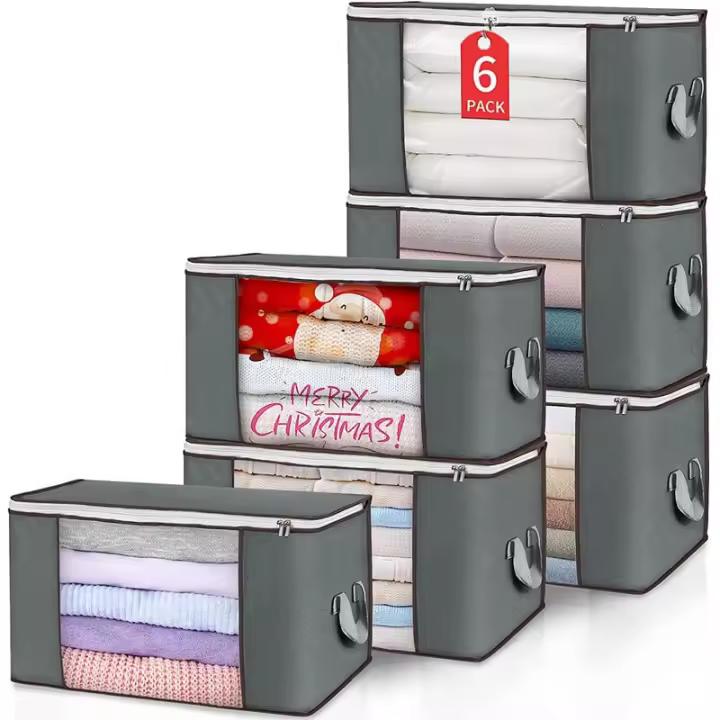 Juego de 6 bolsas de almacenamiento organizadoras de ropa para edredones, ropa de cama, mantas y ropa gris 60 x 43 x 35 cm - 1
