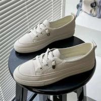 Zapatillas De Mujer Verano Transpirables Planas De Color Sólido Cuero PU Zapatos Casuales Para Mujer Joven Trabajo De Enfermería Blanco - details 4