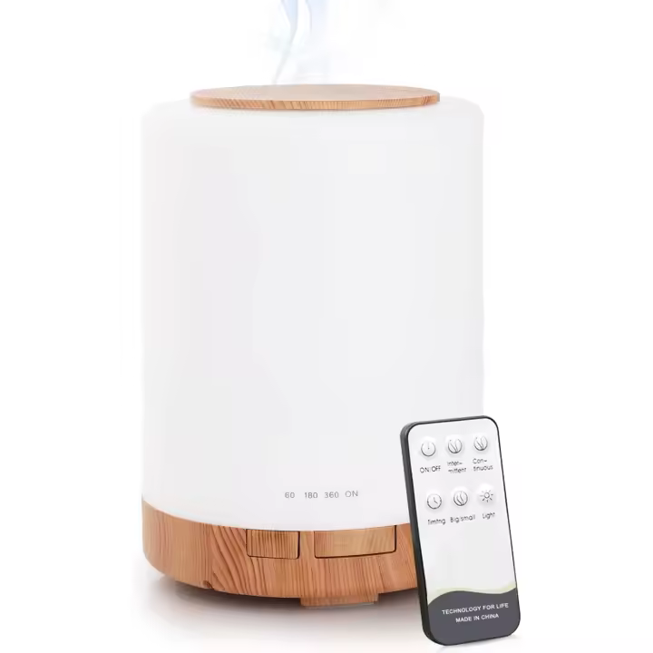 [300ml] Difusor Humidiffador Aromaterapia Difusor de Aroma con Temporizador Non-stop/1/3/6h, Humidificador Ultrasónico y Ultrasiolencioso con 7 Colores LED, Ultra Silencioso, Marron Dark - 1