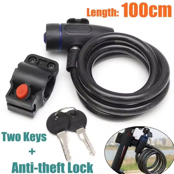 Candado antirobo en Espiral para Bicicleta TEMPSA de 100 cm x 12mm, para Bicicleta de Montaña, motocicleta y Scooter - 1