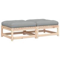vidaXL Taburetes de jardín con cojines 2 uds madera maciza de pino Natural y negro, Natural y girs, Marrón pino Conjunto Terraza Muebles Jardín Exterior Juego de Muebles de jardín Mueble Jardín Exterior Muebles de Salon Exterior - details 2