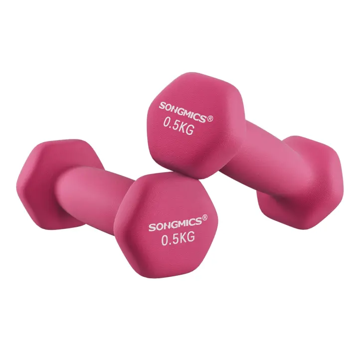 SONGMICS Juego de 2 mancuernas, 2 x 0.5 kg, mancuernas hexagonales, revestimiento de neopreno, entrenamiento de fuerza, entrenamiento, fitness, para casa - 1
