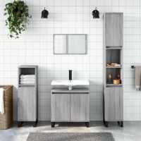 vidaXL Armario de baño madera de ingeniería 58x33x60 cm en color Gris hormigón/Madera antigua/Negro y más | almacenamiento funcional diseño moderno para baño dormitorio sala - details 3