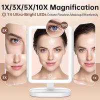 FUEN espejo inteligente, espejo de maquillaje con luz y función de aumento, espejo de maquillaje inteligente, mesa de tocador, espejo de maquillaje de viaje inteligente, espejo de maquillaje LED triple, espejo de tocador de maquillaje con luz (blanco) - details 1