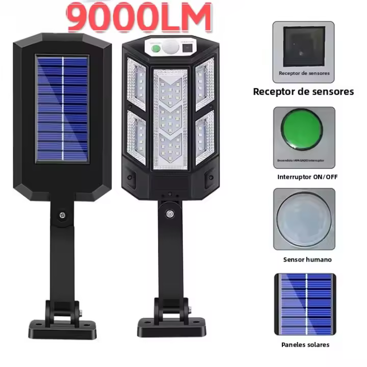 Lámpara Solar Exterior 20000LM Con Sensor De Movimiento Y Control Remoto Luz De Punto Fijo Solar Potenciada Para Calle Exterior IP68 ABS - 1