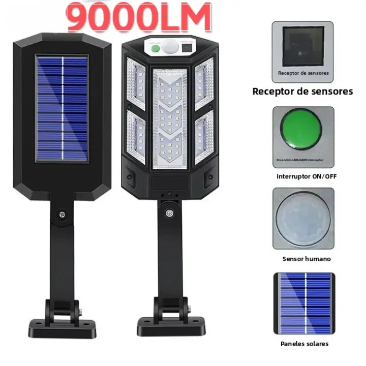 Lámpara Solar Exterior 20000LM Con Sensor De Movimiento Y Control Remoto Luz De Punto Fijo Solar Potenciada Para Calle Exterior IP68 ABS - 1