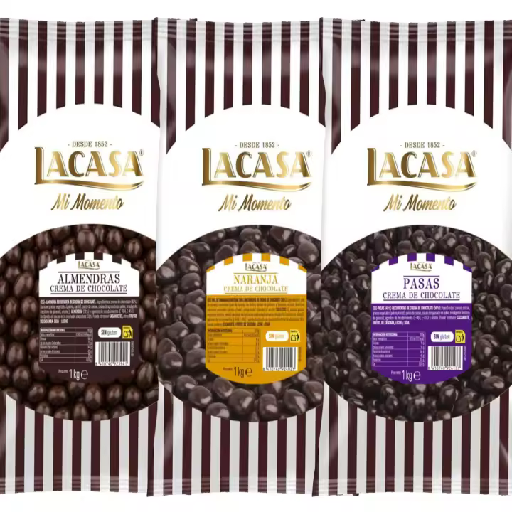 Lacasa Mi Momento pack 3kg bolas: Pasas de Corinto con chocolate Negro ,Almendra con chocolate Negro ,Dados de naranja con chocolate Negro - 1