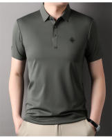 Camisa Polo De Verano Para Hombre Seda Suave Transpirable Manga Corta Bordada Estilo Coreano Moda Casual Camiseta De Cuello Redondo - details 10