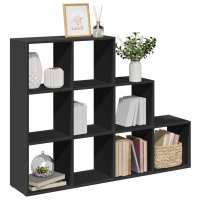 vidaXL Librería divisora 3 niveles madera negra 137,5x29x103,5 cm en color Negro/Marrón roble/Gris hormigón y más - details 0