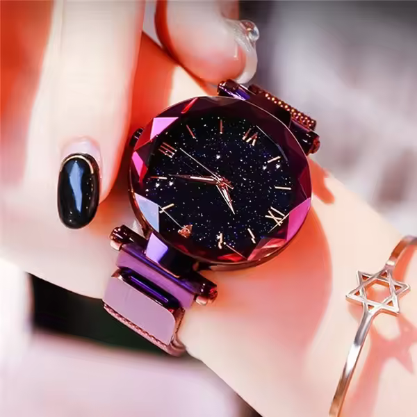 Reloj Para Mujer Estilo De Cielo Estrellado Con Hebilla De Magnetismo Y Cinturón De Malla Diamante Reloj De Cuarzo Casual Para Mujer - 1