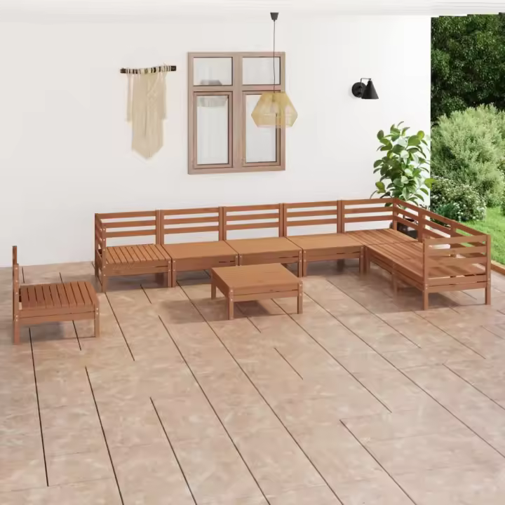vidaXL Juego muebles de jardín 9 pzas madera maciza pino marrón miel - 1