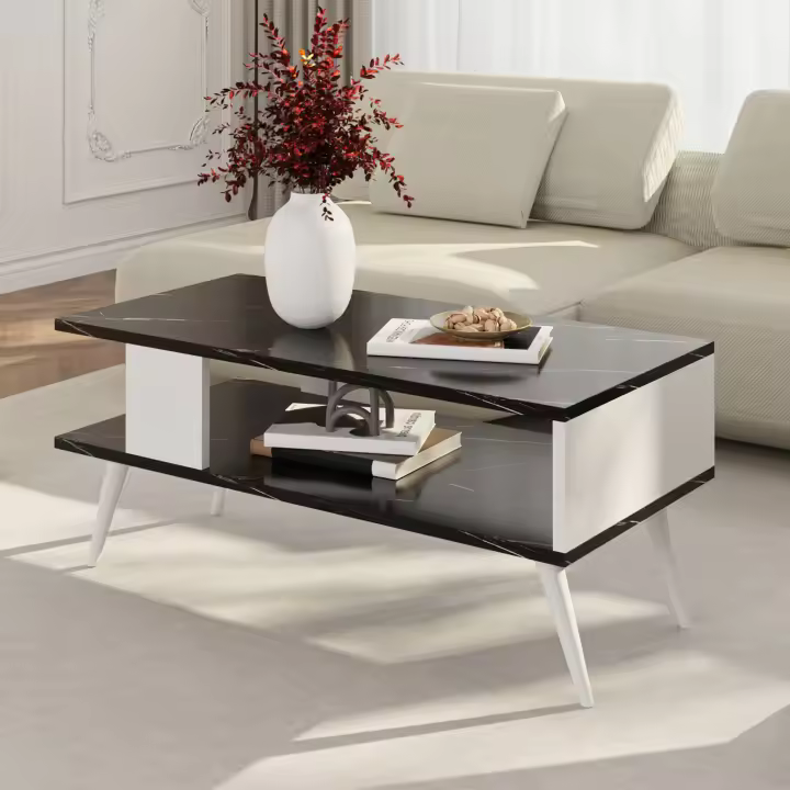 Mesa de centro Lycksele aglomerado 40 x 90 x 45 cm mármol negro / blanco [en.casa] - 1