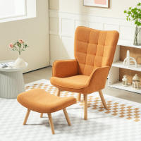 Sillón con taburete, Sillón con respaldo, de Madera patias, chaise longue de Diseño empenachado, efecto Pana, Salón, Marron - details 2
