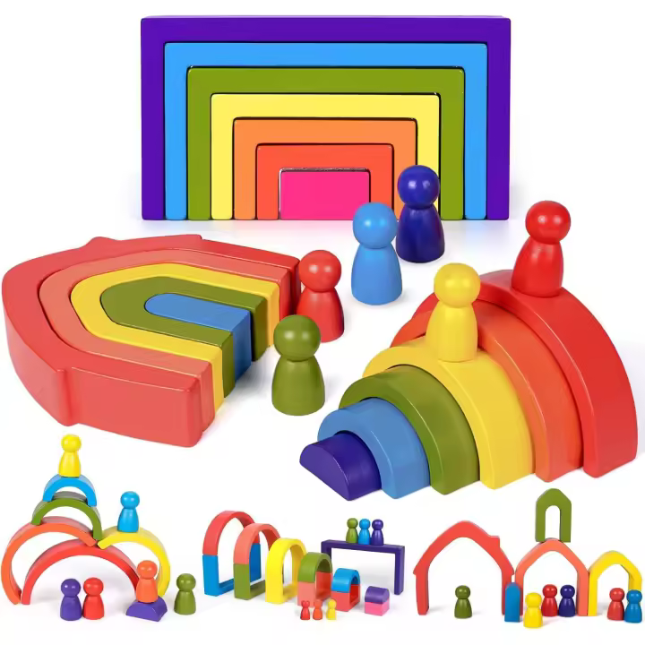 Juguetes de Madera del Arco Iris Bloques de rompecabezas Juguetes de Madera Juguetes Educativos de construcción para niños Pequeños Niños Regalo de Navidad - 1