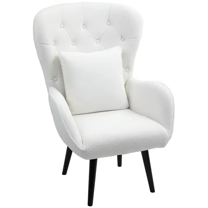 Sillón cecodadi con cojín lumbar, Sillón de Plush con almohadas de Madera, respaldo con mechón de romdos, Sillón reclinable para Salón, dormitorio - 1