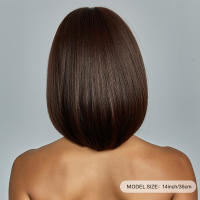 Pelucas Sintéticas Cortas Rectas Para Mujeres Negras Color Marrón Oscuro Con Franja Cosplay Natural Peluca Resistente Al Calor Para Uso Diario - details 2