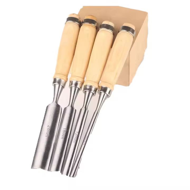 Cincel semicircular para trabajar la madera, cuchillo para trabajar la madera, juego de herramientas para trabajar la madera - Longitud 23,8 cm, 4 piezas - 1