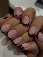 24PCS Uñas Postizas Presionadas Cortas Rosa Cuadradas Diseño De Amor Uñas Postizas Francesas Con Brillo Uñas Lindas Para Fiesta - details 13