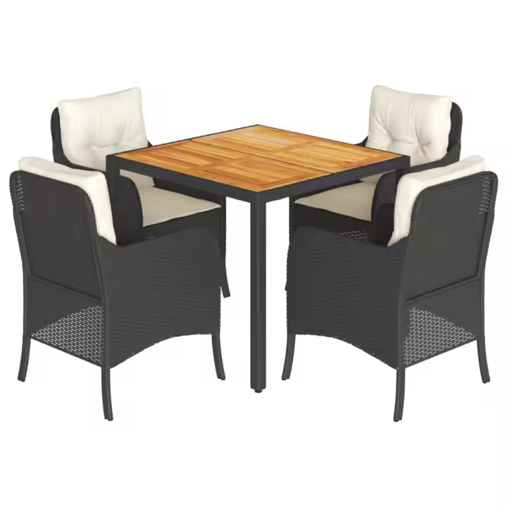 vidaXL Set de muebles jardín 5 pzas con cojines ratán sintético negro - 1