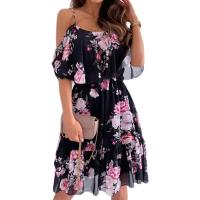 Vestido Bohemio De Verano Para Mujer Con Estampado Floral Chiffón Sin Mangas Cuello En V Camisola A-Line De Rodilla Estilo Comercial - details 0