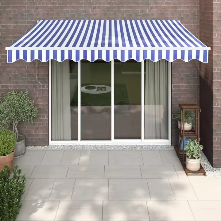 vidaXL Toldo retráctil aluminio y tela azul y blanco 3,5x2,5 m - 1