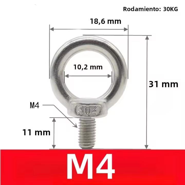 Tornillo Ojo De Acero Inoxidable 304 Para Elevación Marítima Anillo Bucle Agujero Para Cables Y Cordones M4 M5 M6 M8 M10 DIN580 - 1