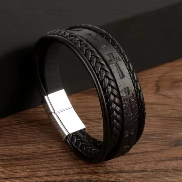 Pulsera De Cuero Para Hombre 2023 Nuevo Logo Cruzado Vintage Hecha a Mano Hip-Hop Punk Joyería De Mano Regalos Dropshipping - 1