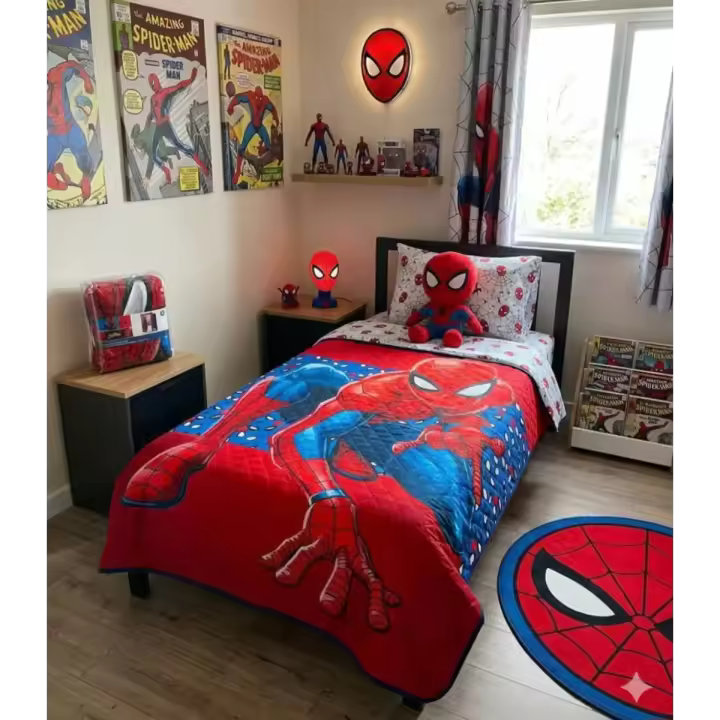 Colcha Verano Spider-Man Marvel 150x250 cm | Edredón Ligero Reversible Cama 90/105 Niño - 1