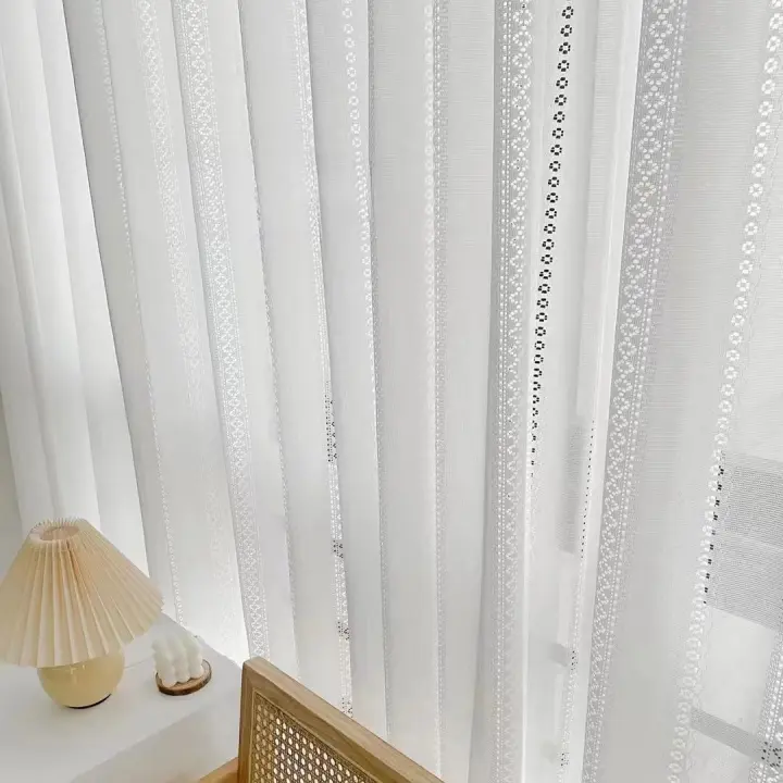 Cortina De Ventana De Tela Pura Poliéster Blanca Tejida Al Aire Libre Japonesa Para Sala De Estar Y Dormitorio Con Función De Blackout - 1