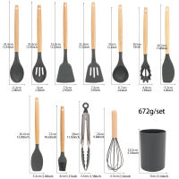 Juego de Herramientas de Cocina de Silicona de 12 Piezas Cuchara, Escova de Sopa, Cuchara de Madera Antideslizante con Cubo de Almacenamiento - details 0