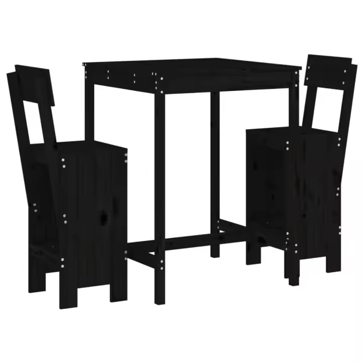 vidaXL Set de mesa y taburetes altos jardín 3 pzas madera pino negro - 1