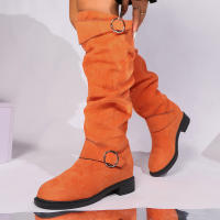 Botas De Rodilla Altas Cómodas Y Elegantes Con Diseño Redondo Y Hebilla Cierre Fácil Para Mujer Estilizada Con Forro De Peluche Material De La Parte Superior De Terciopelo Suave Para Uso Casual - details 22