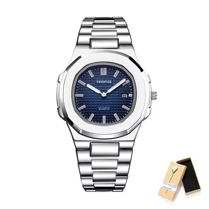 Reloj De Lujo Para Hombre 2024 Reloj De Pulsera De Cuarzo Acero Inoxidable Resistente Al Agua Con Luminiscencia Y Fecha Cuadrado - 1