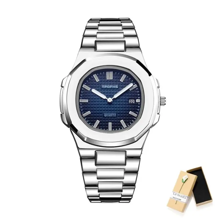 Reloj De Lujo Para Hombre 2024 Reloj De Pulsera De Cuarzo Acero Inoxidable Resistente Al Agua Con Luminiscencia Y Fecha Cuadrado - 1