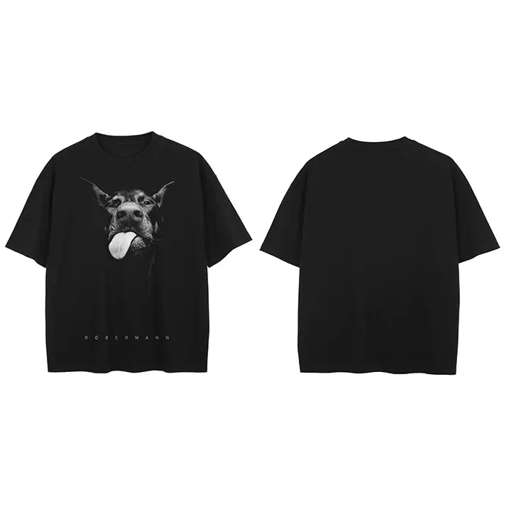 Camiseta De Algodón Para Hombre 2024 Estilo Callejero Gráfico De Animal Doberman Hipster Camiseta Unisex Negra Hip Hop - 1